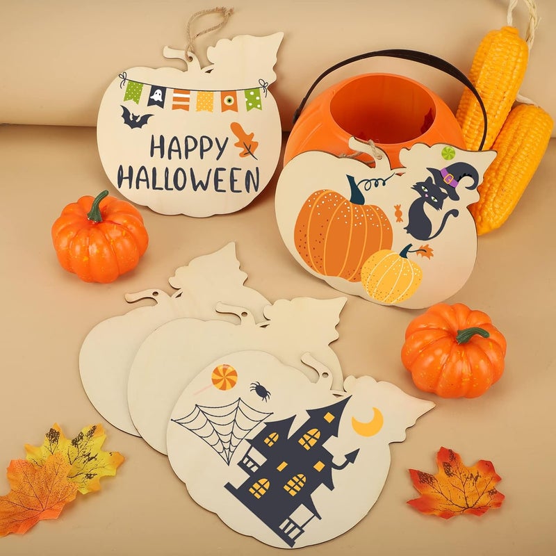 Sophena Large Size 7inch Wooden Halloween Thanksgiving Ornaments to Paint, DIY Blank Unfinished Pumpkin Wood Discs Ornament for Crafts Hanging Autumn Decorations(10PCS, Beige Pumpkin) - Image 2